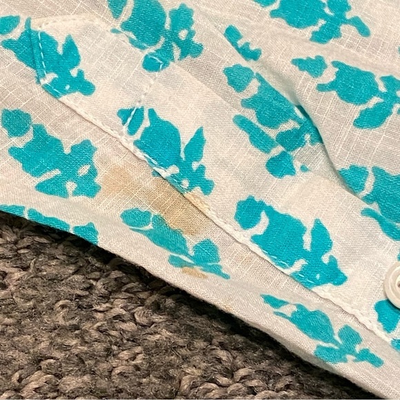 J. Crew White & Turquoise Thistle Print Popover Blouse 16279 - Picture 10 of 11